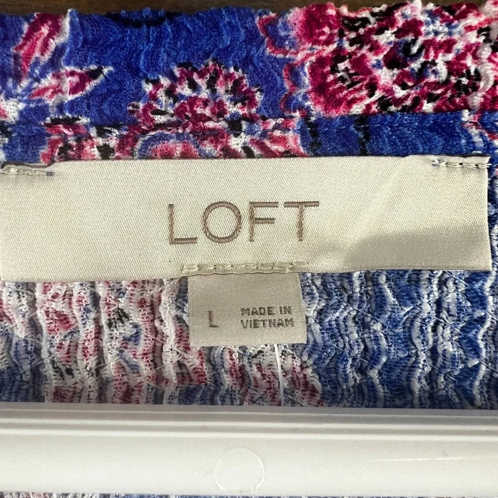 Loft Womens Shirt Garden Shirred Puff Sleeve‎ Cerulian Star Floral Peasant Large